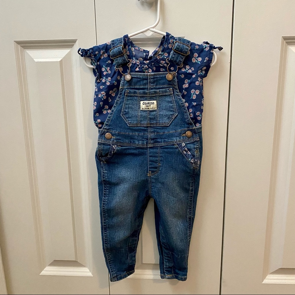 Oshkosh Baby Girl Overalls 9 Months Floral Denim